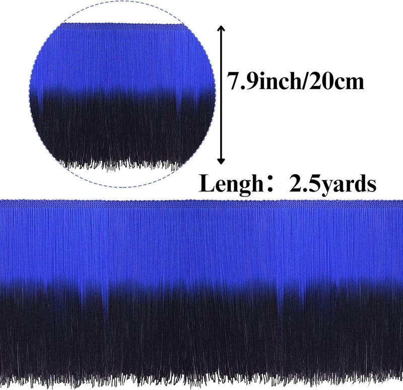DHFLYDH Fringe Trim Tassel Trim Gradient Color 2.5 Yards 7.9 Inch Wide for Dresses, Bags, DIY, Home Decor, Crafts (Black+Blue) - Image 3